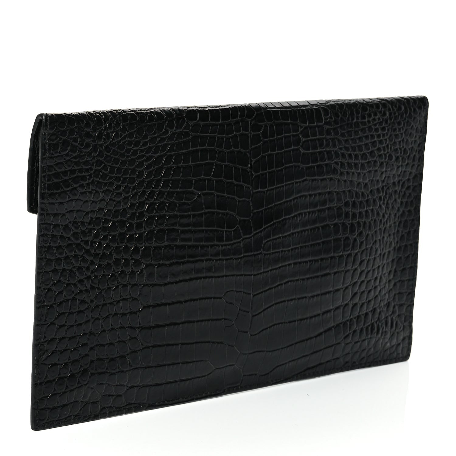 Saint Laurent Calfskin Crocodile Embossed Uptown Monogram Clutch Black 3 of 9
