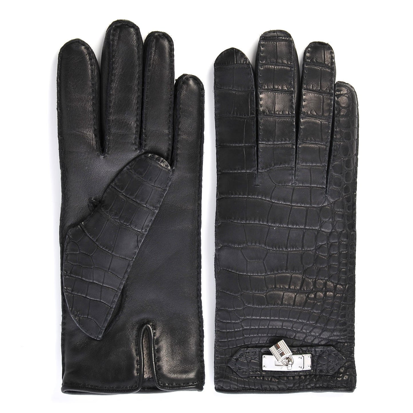Matte Alligator Soya Kelly Lock Gloves 7 Black