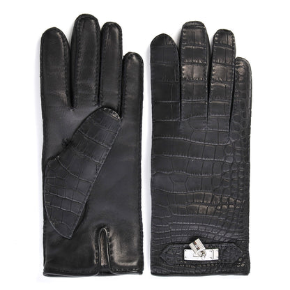 Hermes Matte Alligator Soya Kelly Lock Gloves 7 Black 1 of 4