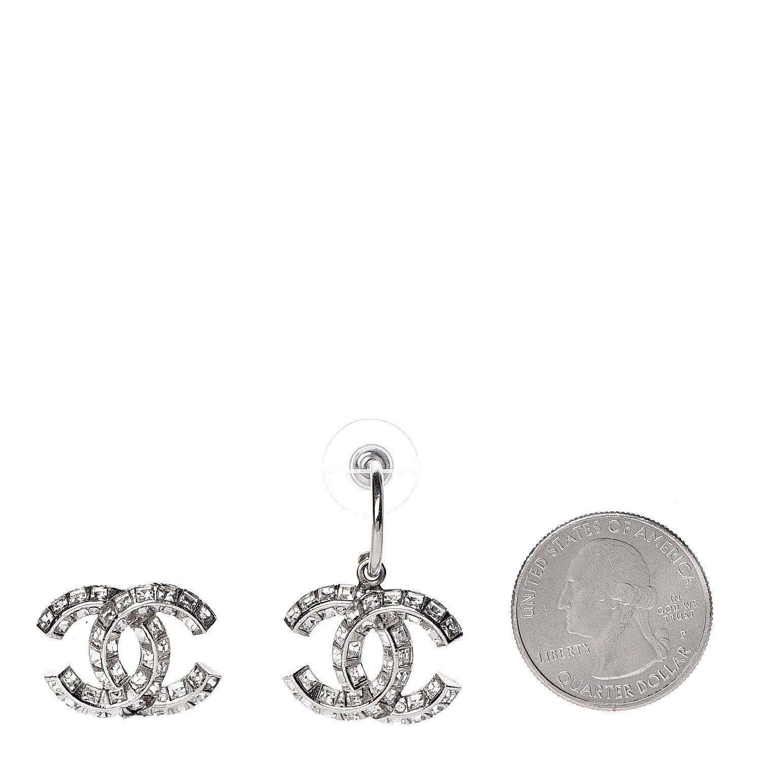 Chanel Baguette Crystal CC Drop Earrings Silver 2 of 4
