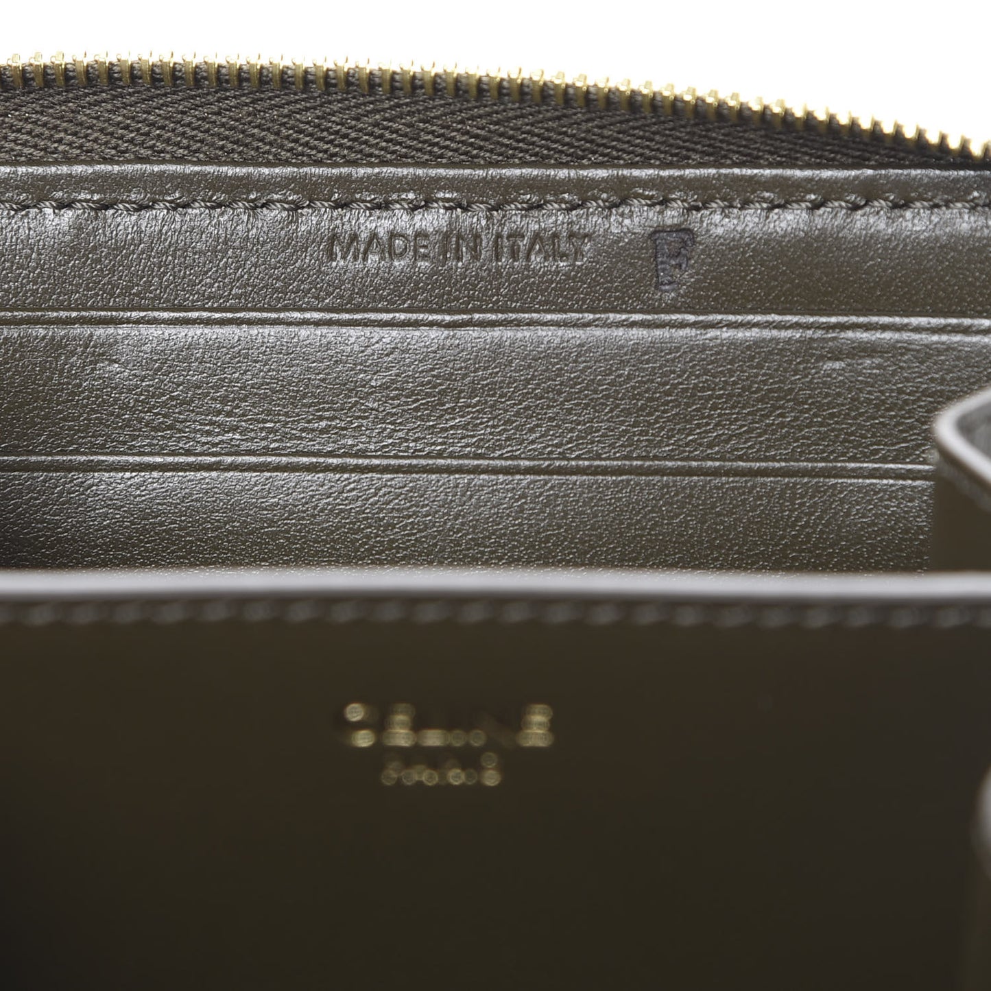 Lambskin Quilted C Charm Zip Around Wallet Khaki