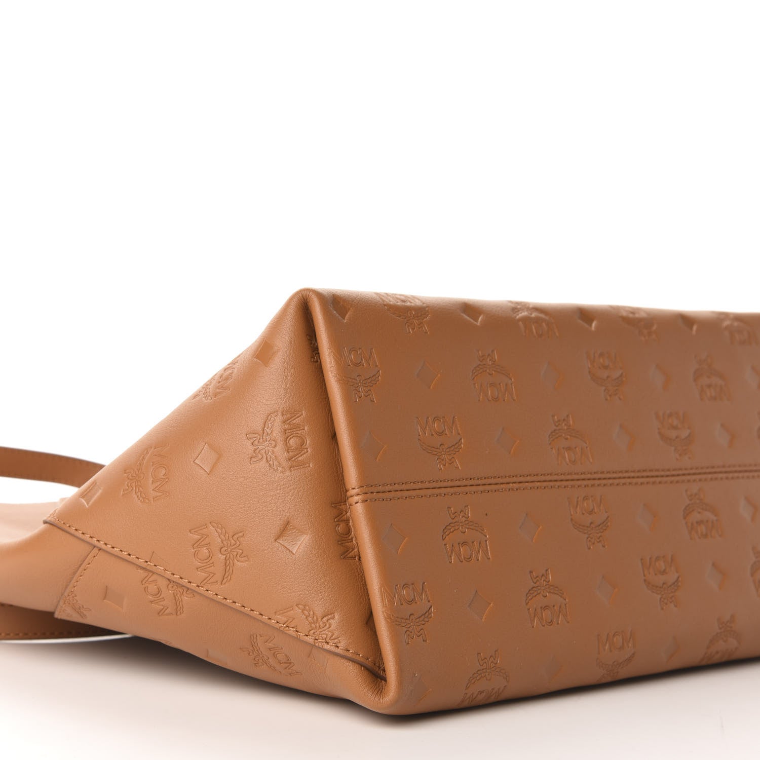 MCM Calfskin Ottomar Monogram Medium Klara Top Zip Tote Cognac 6 of 9