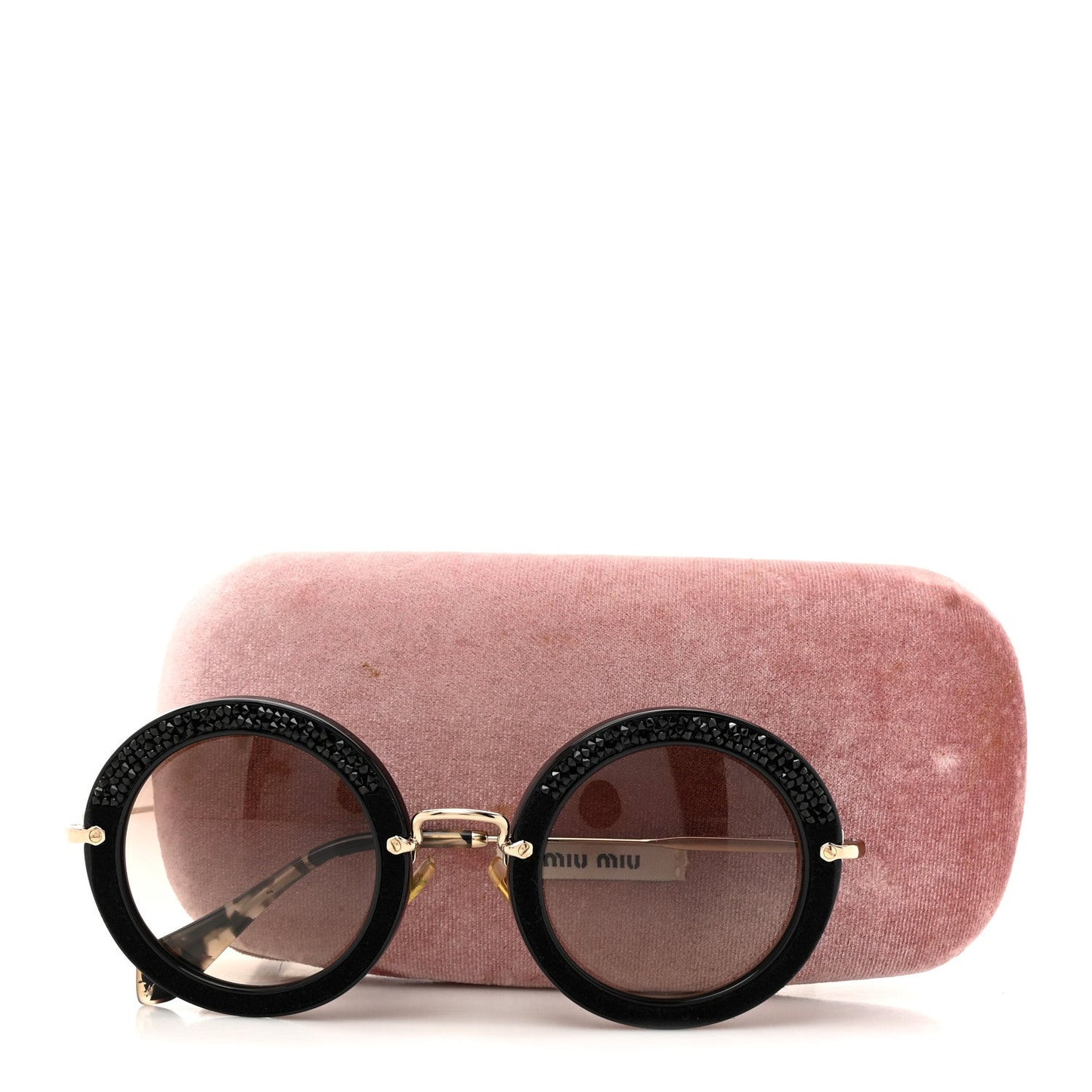 Metal Round Crystal Sunglasses SMU08R Black Tortoise