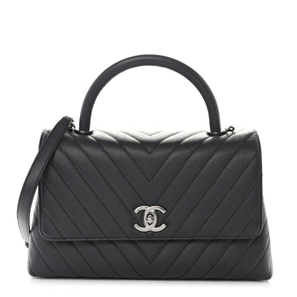 Chanel Caviar Chevron Quilted Small Coco Handle Flap Dark Grey 1 of 10