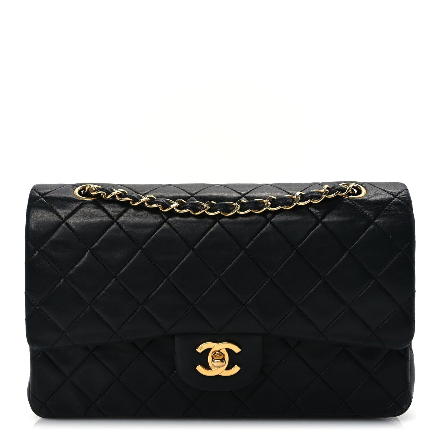 Lambskin Quilted Medium Double Flap Black