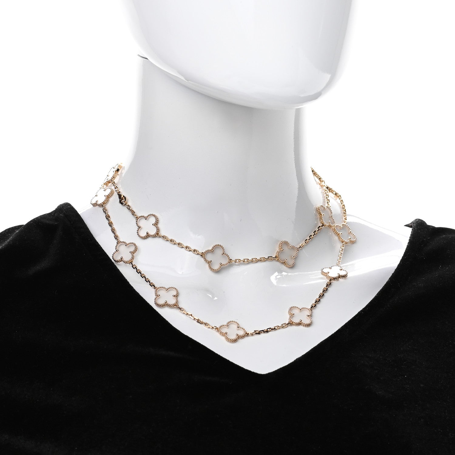 Van Cleef & Arpels 18K Yellow Gold Rock Crystal 20 Motifs Vintage Alhambra Necklace 2 of 7