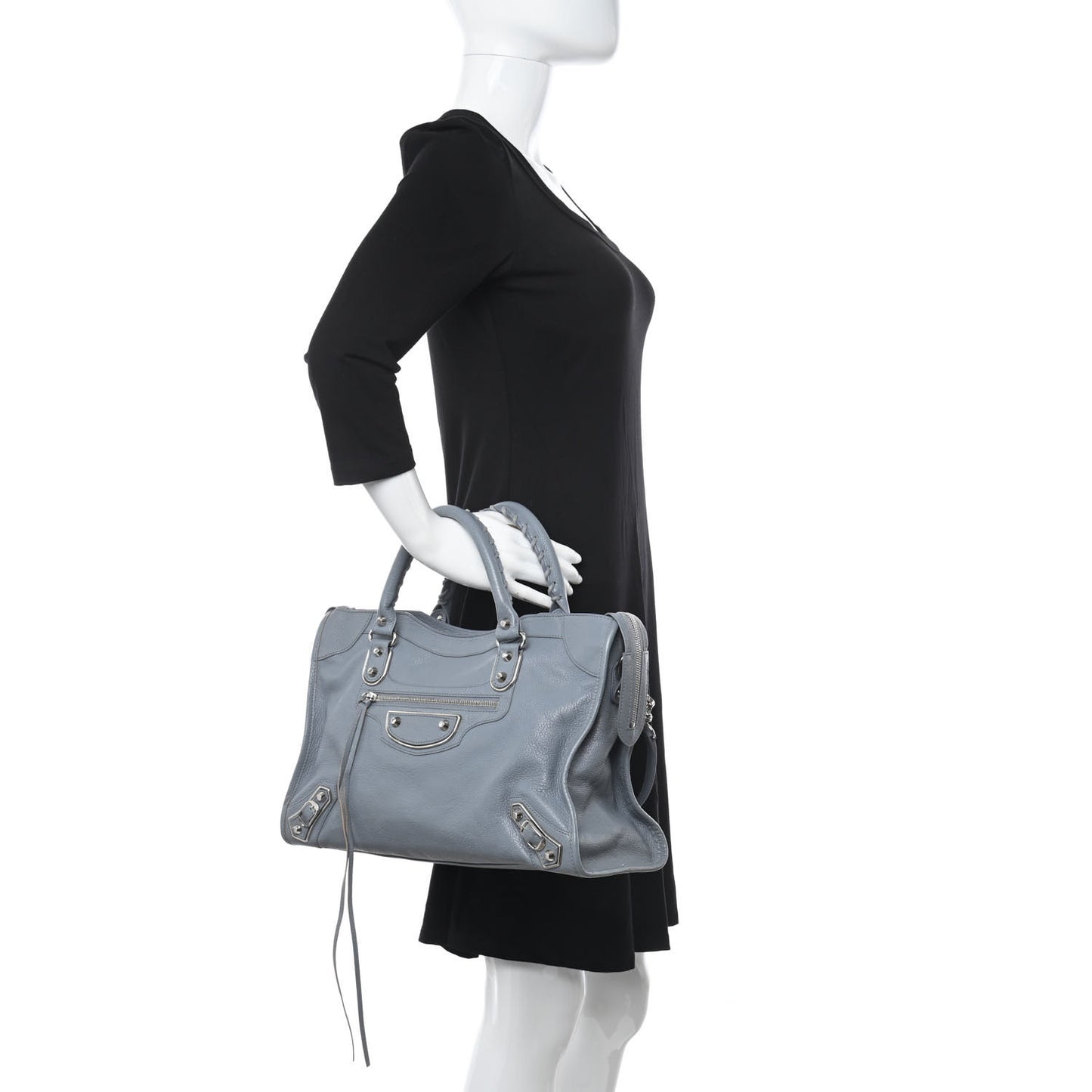 Chevre Silver Metallic Edge Hardware City Bleu Acier