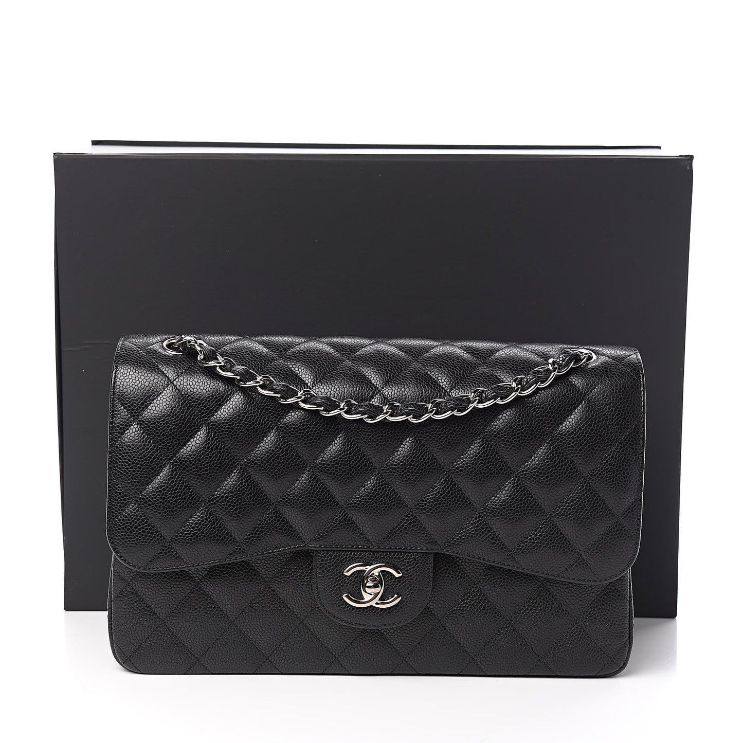 Caviar Quilted Jumbo Double Flap Black