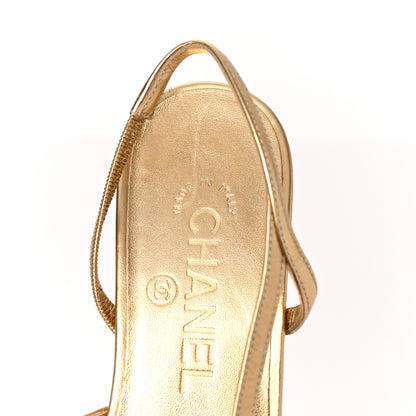 Chanel Laminated Lambskin Grosgrain Cap Toe CC Slingback Flats 36.5 Gold Black 7 of 8