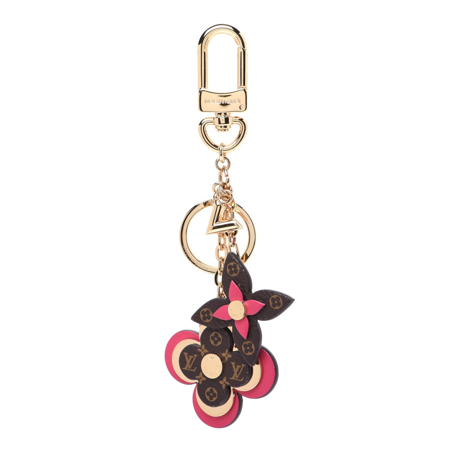 Monogram Blooming Flowers Bag Charm Key Holder Brown