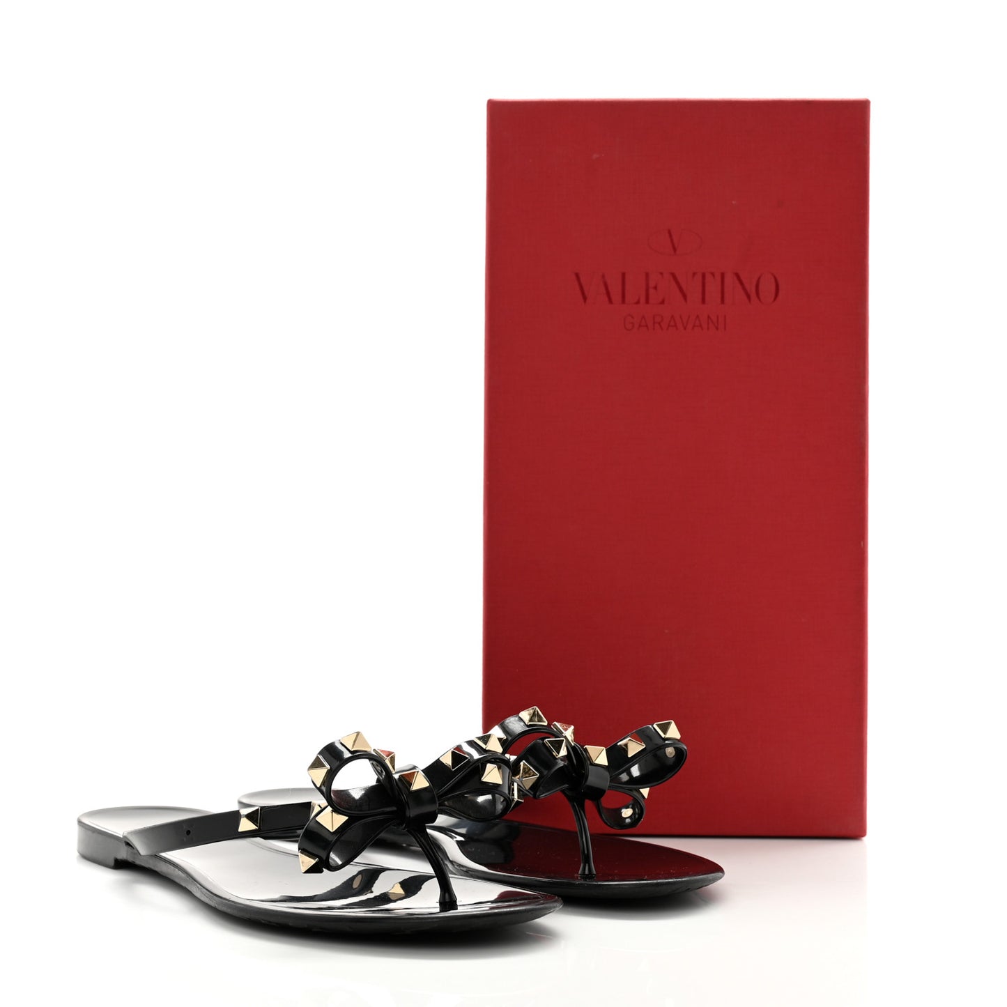 PVC Jelly Rockstud Bow Thong Sandals 39 Black