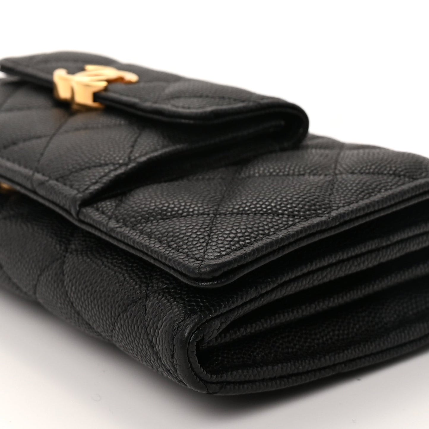 Caviar Quilted Pocket Twins Wallet On Chain WOC Black