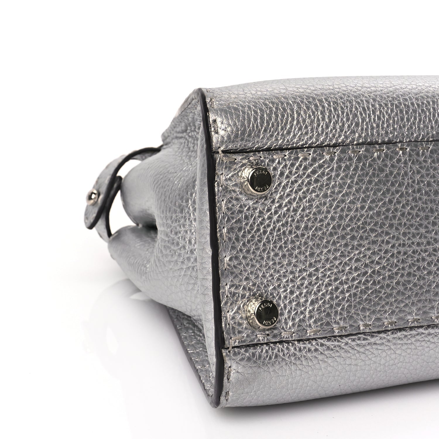 Fendi Cuoio Romano Lux Selleria Medium Peekaboo Iconic Satchel Argento 7 of 8