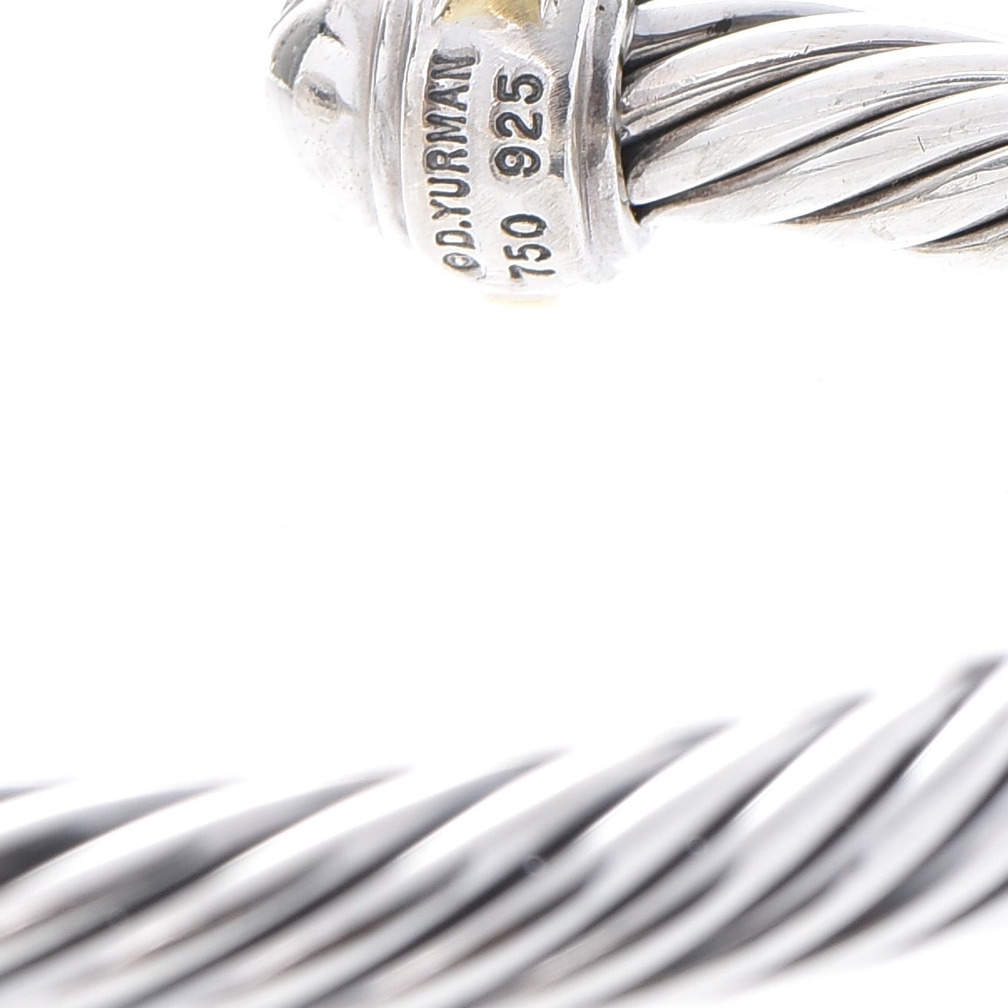 Sterling Silver 18K Gold Pave Diamond 7mm Cable Classics Bracelet