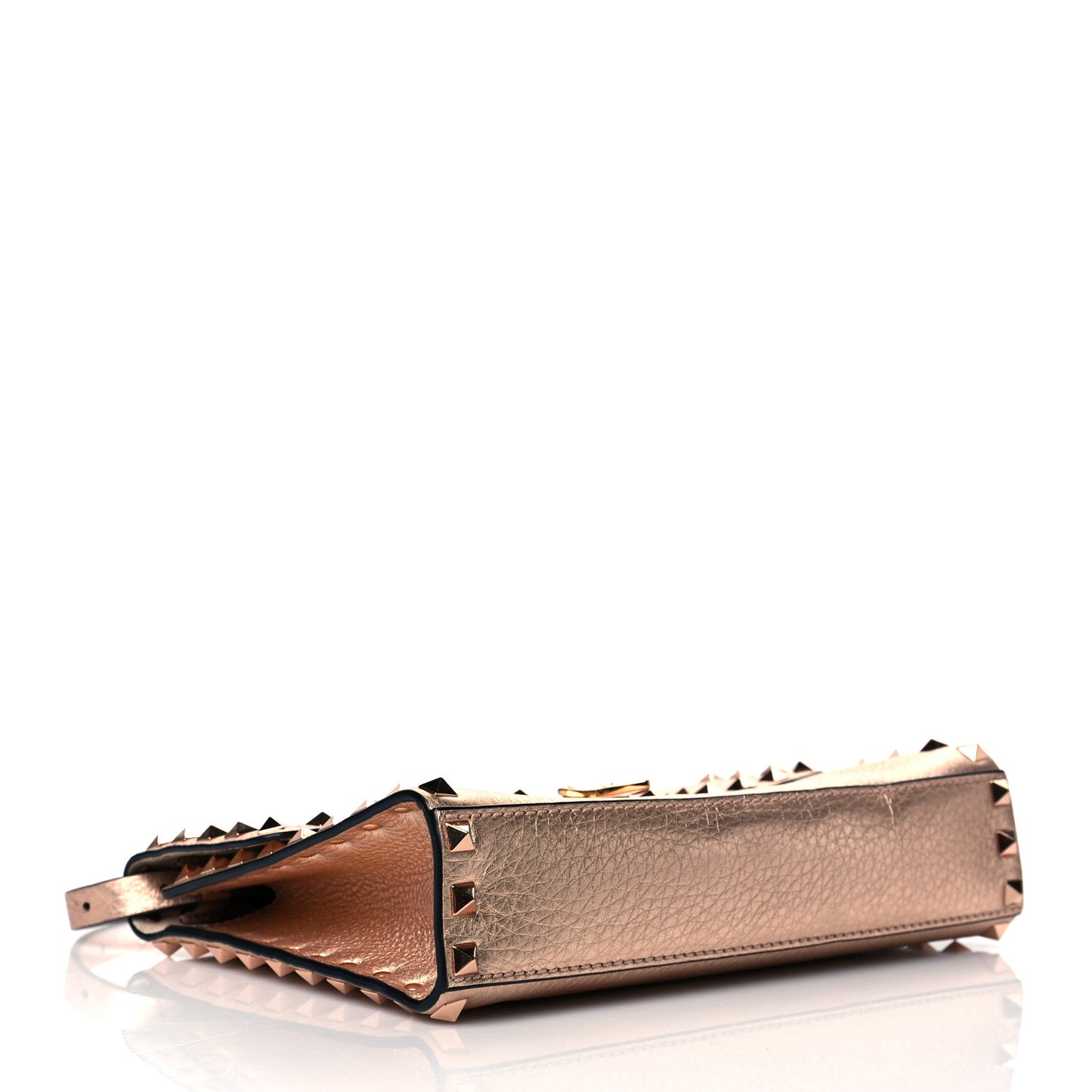 Metallic Pebbled Calfskin Medium Rockstud Flip Lock Crossbody Bag Rame