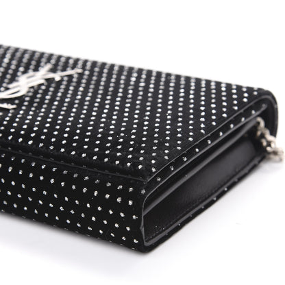 Saint Laurent Velvet Crystal Monogram Chain Wallet Black 9 of 12