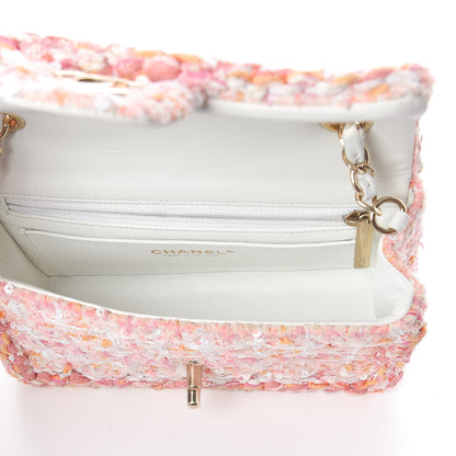 Chanel Tweed Braid Sequin Mini Flap White Pink Orange 5 of 11