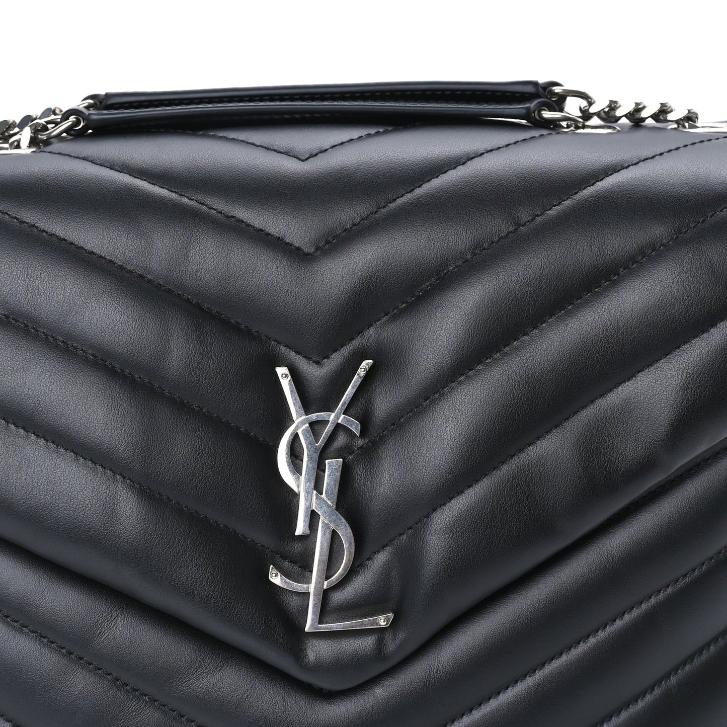 Calfskin Y Quilted Monogram Medium Loulou Chain Satchel Black