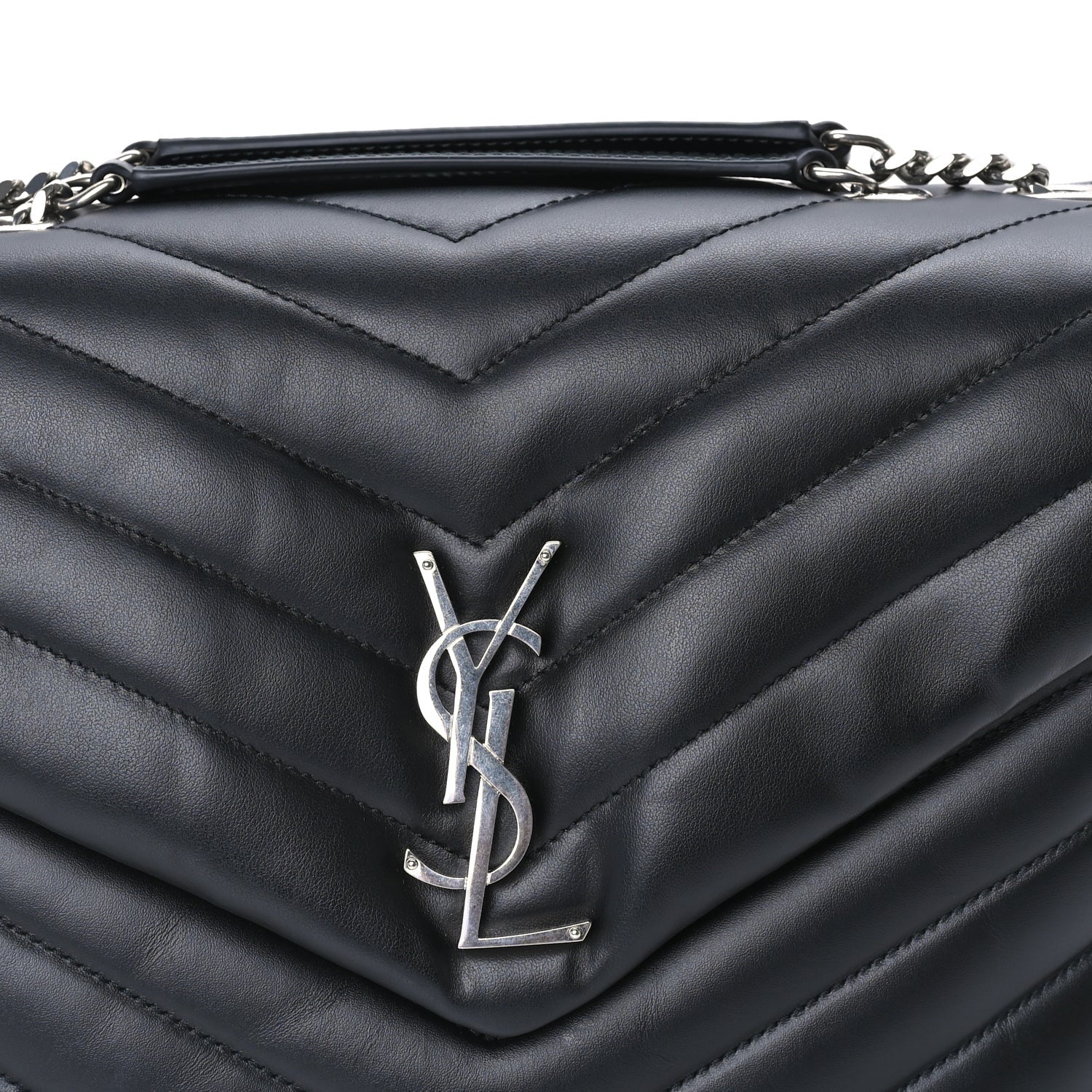 Saint Laurent Calfskin Y Quilted Monogram Medium Loulou Chain Satchel Black 7 of 9