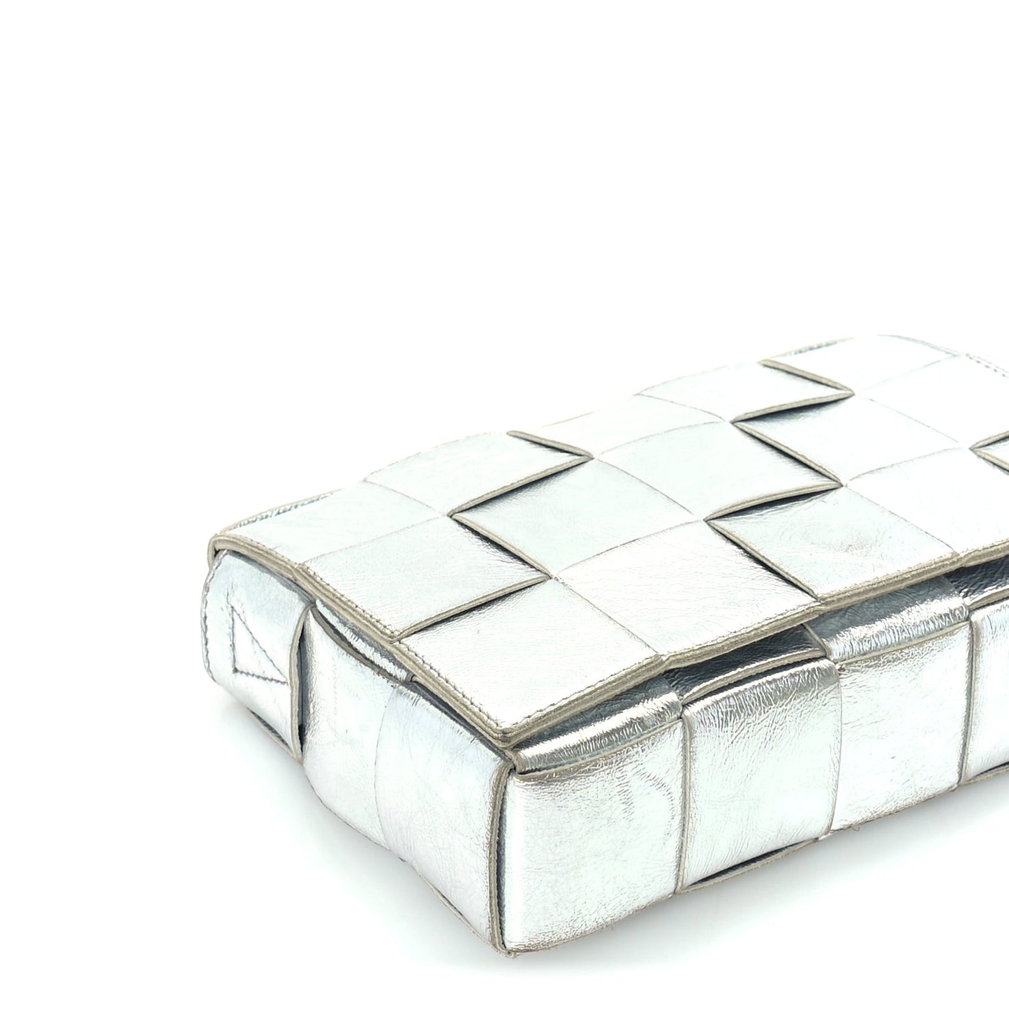 Metallic Lambskin Maxi Intrecciato Cassette Crossbody Bag  Silver