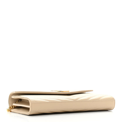 Saint Laurent Grain De Poudre Matelasse Chevron Cassandre Chain Wallet Deep Beige 3 of 9