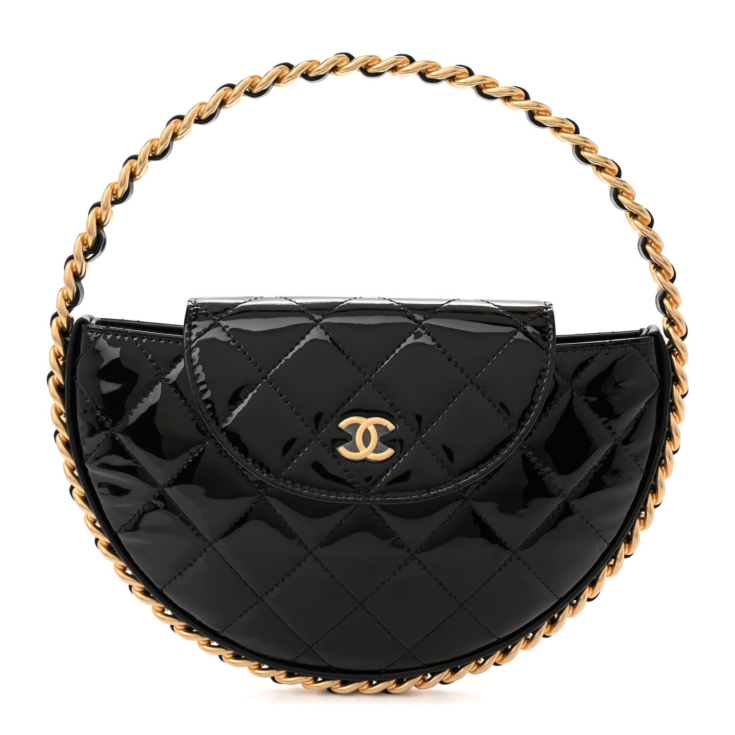 Chanel Patent Calfskin Quilted Chain Hoop Bag Black 1 of 10