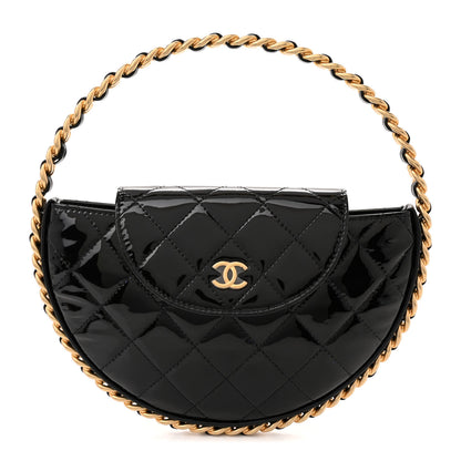 Chanel Patent Calfskin Quilted Chain Hoop Bag Black 1 of 10