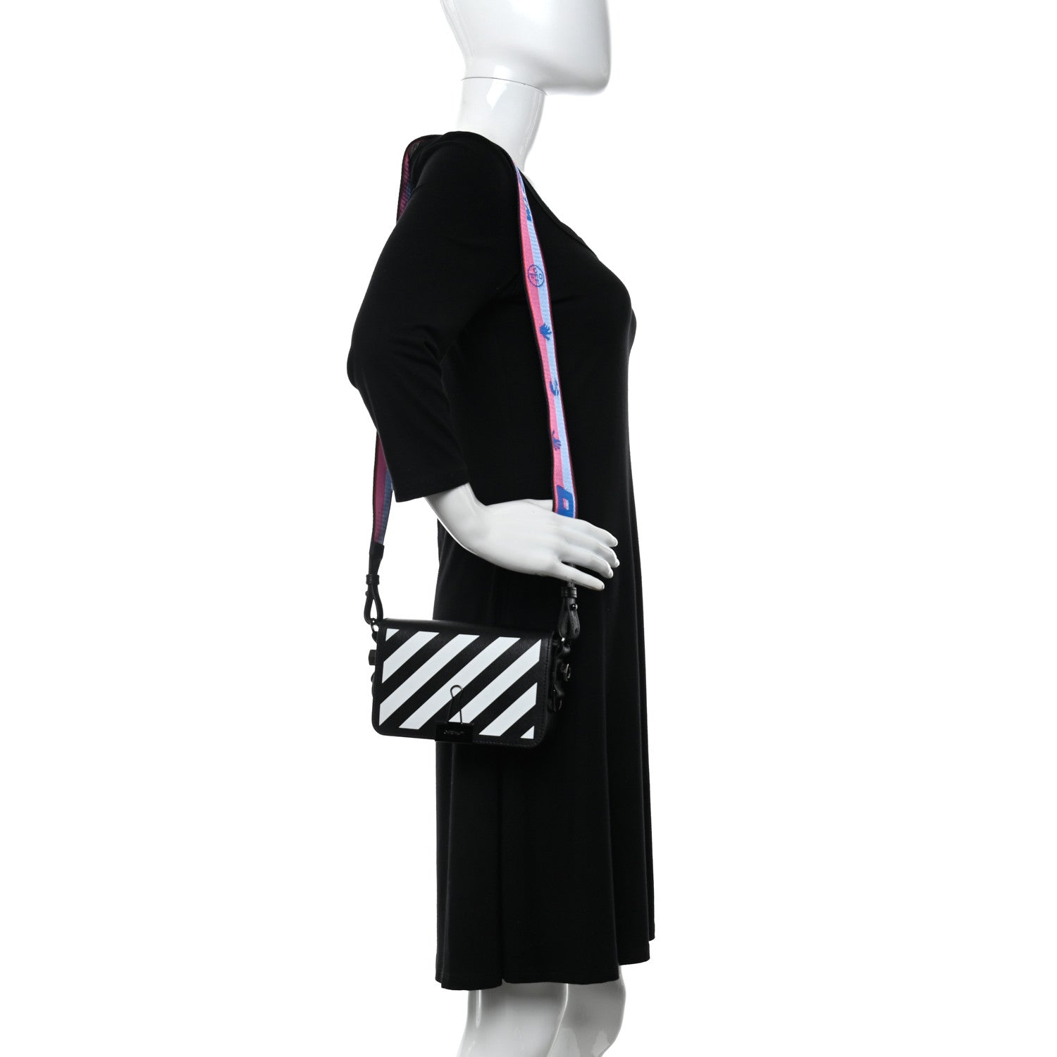 Off-White Saffiano Striped Mini Diag Binder Clip Bag Black White Indus 2 of 13