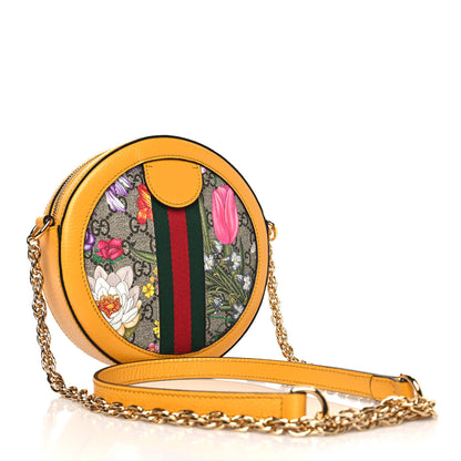 Gucci GG Supreme Monogram Flora Web Mini Ophidia Round Shoulder Bag Beige Multicolor Crop 3 of 9