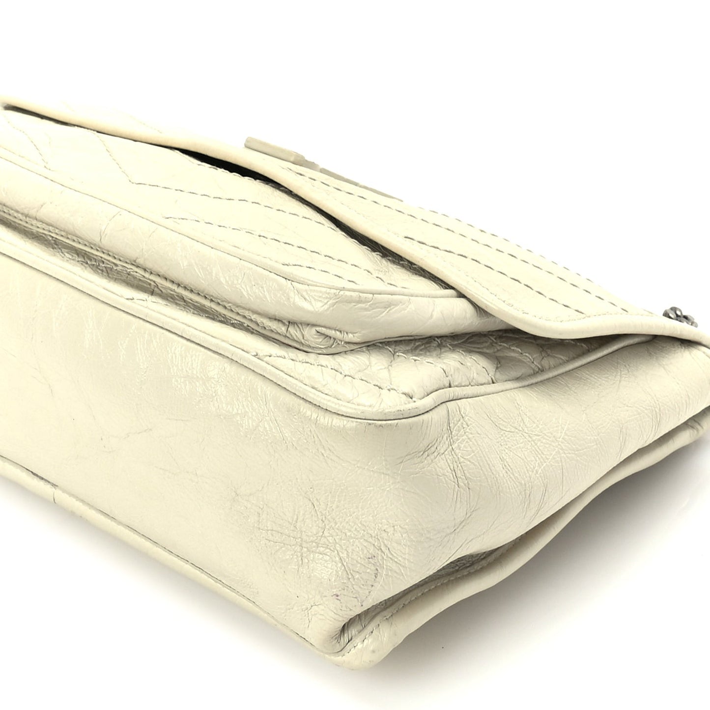Crinkled Calfskin Matelasse Monogram Medium Niki Chain Satchel Crema Soft