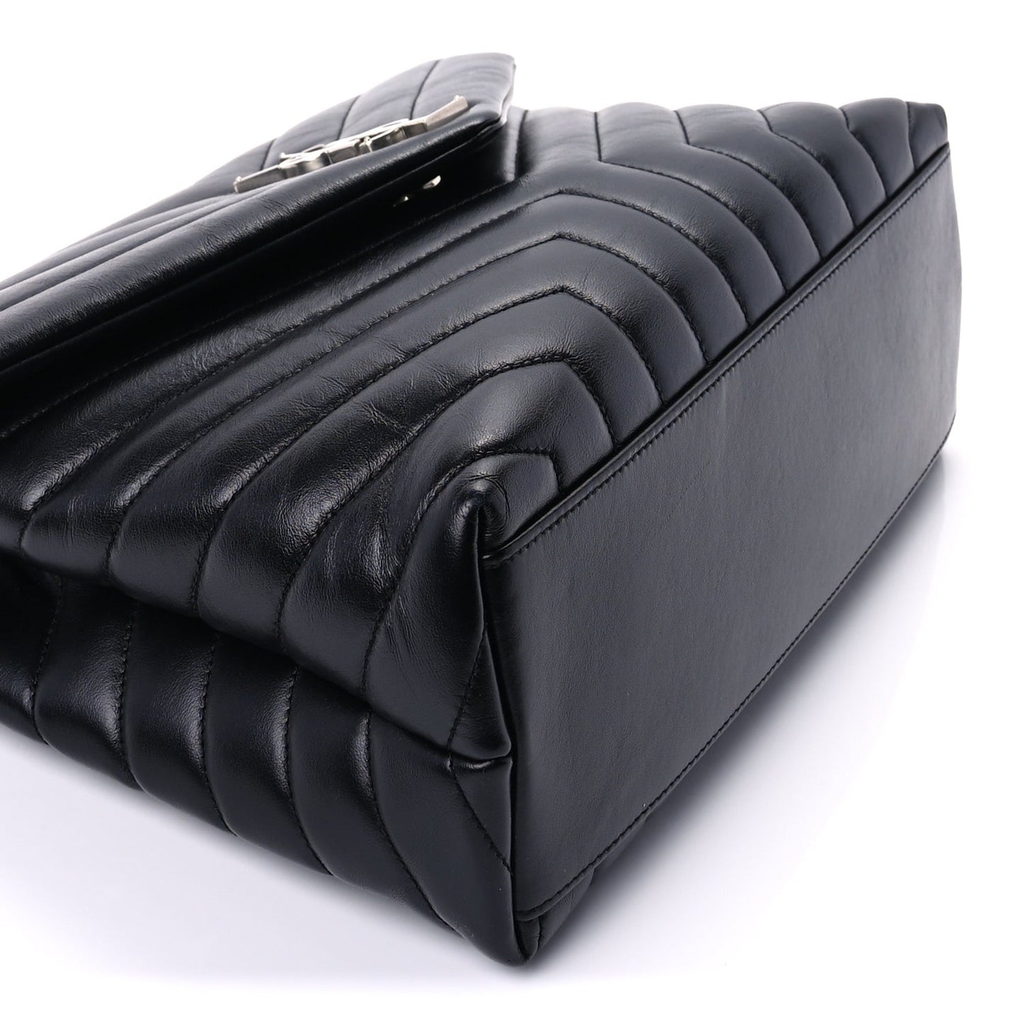 Calfskin Y Quilted Monogram Medium Loulou Chain Satchel Black