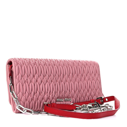 Miu Miu Nappa Matelasse Crystal Cherry Wallet On Chain Rosa 2 of 17