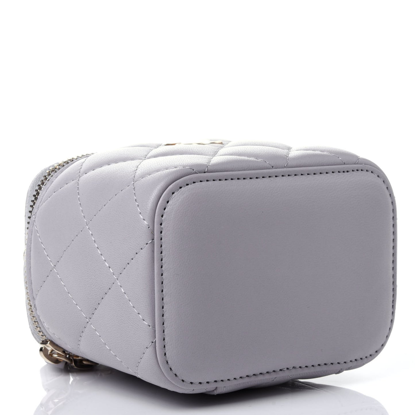 Lambskin Quilted Top Handle Mini Vanity Case With Chain Grey