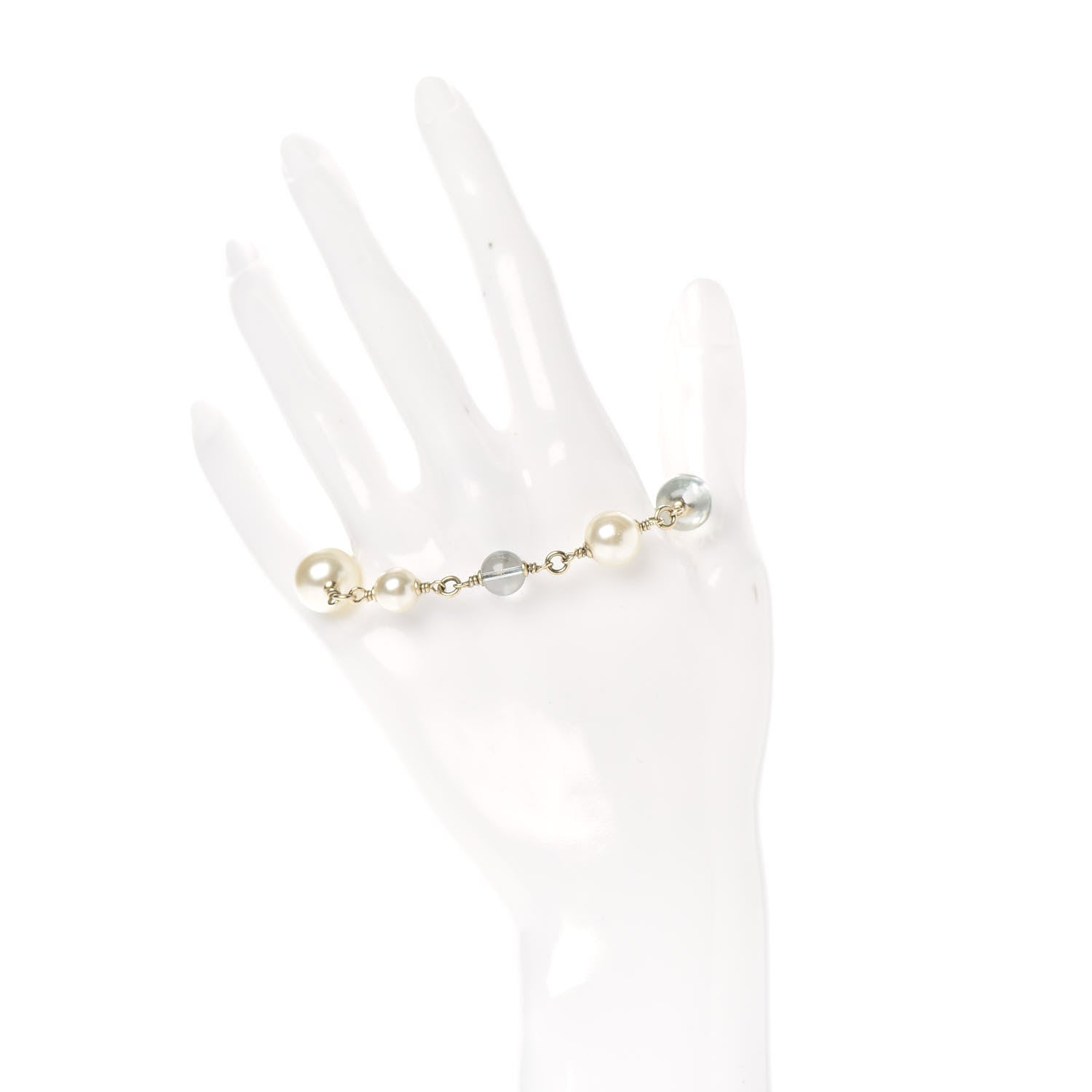 Chanel Pearl Beaded CC Bracelet Green Gold 2 of 4