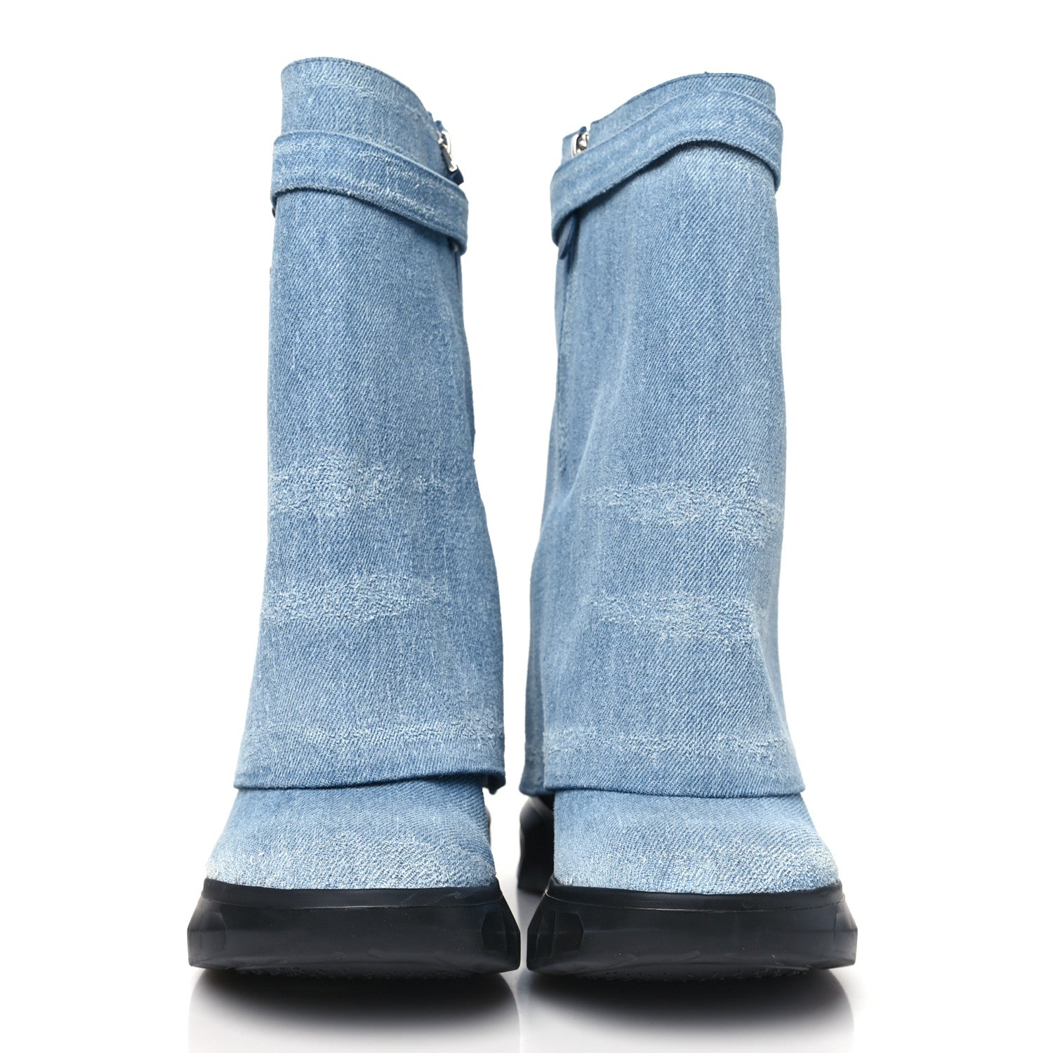 Givenchy Washed Denim Shark Lock Biker Ankle Boots 40 Blue 2 of 8