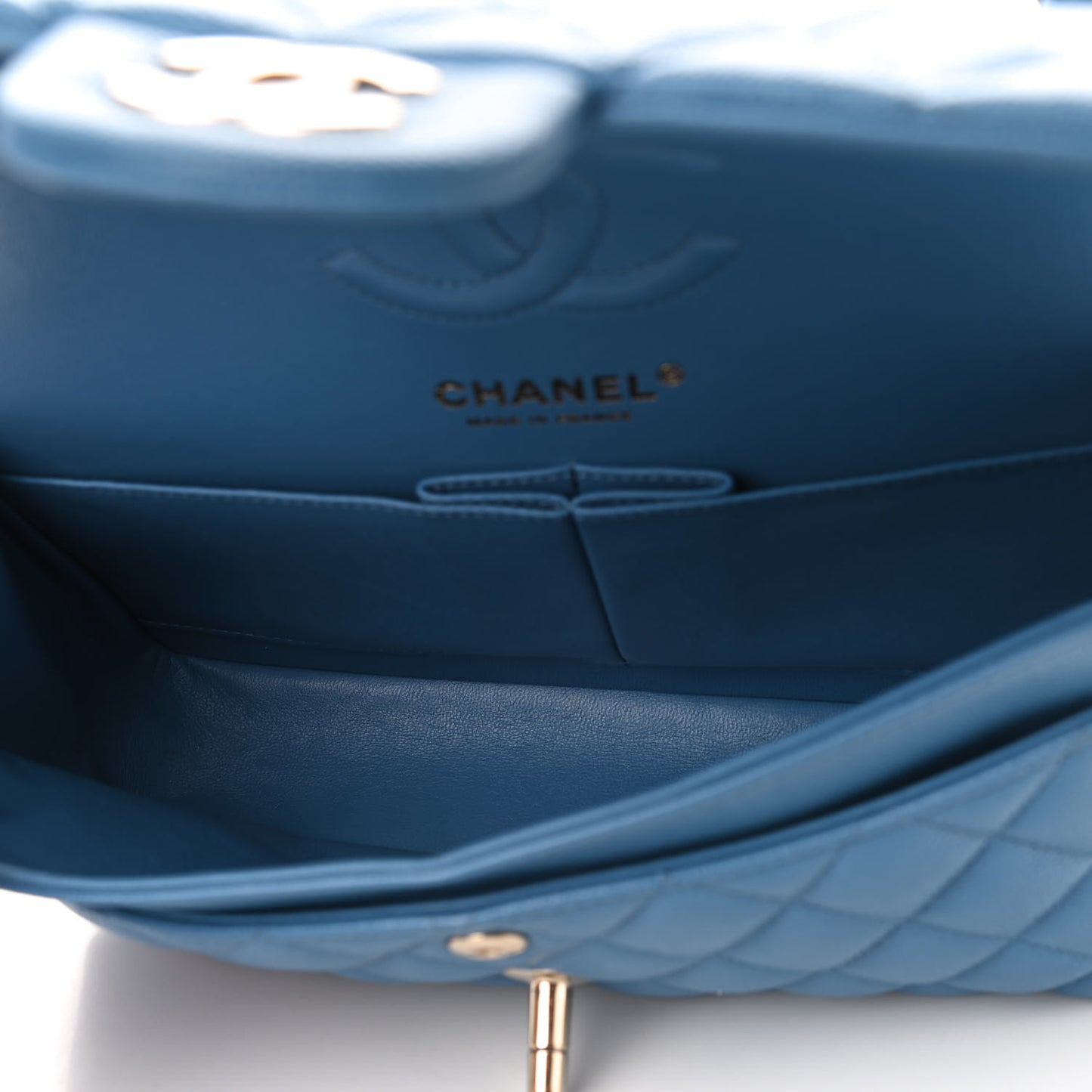 Caviar Quilted Small Double Flap Blue