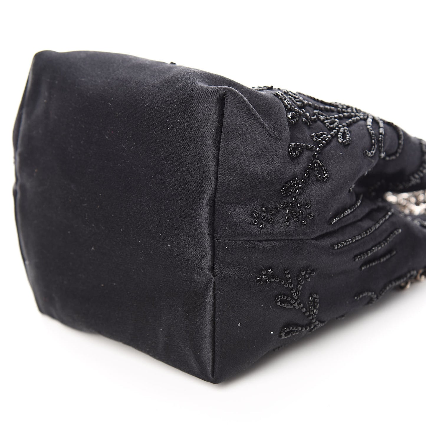 Satin Sequin Embellished Micro Shopping Bag Black