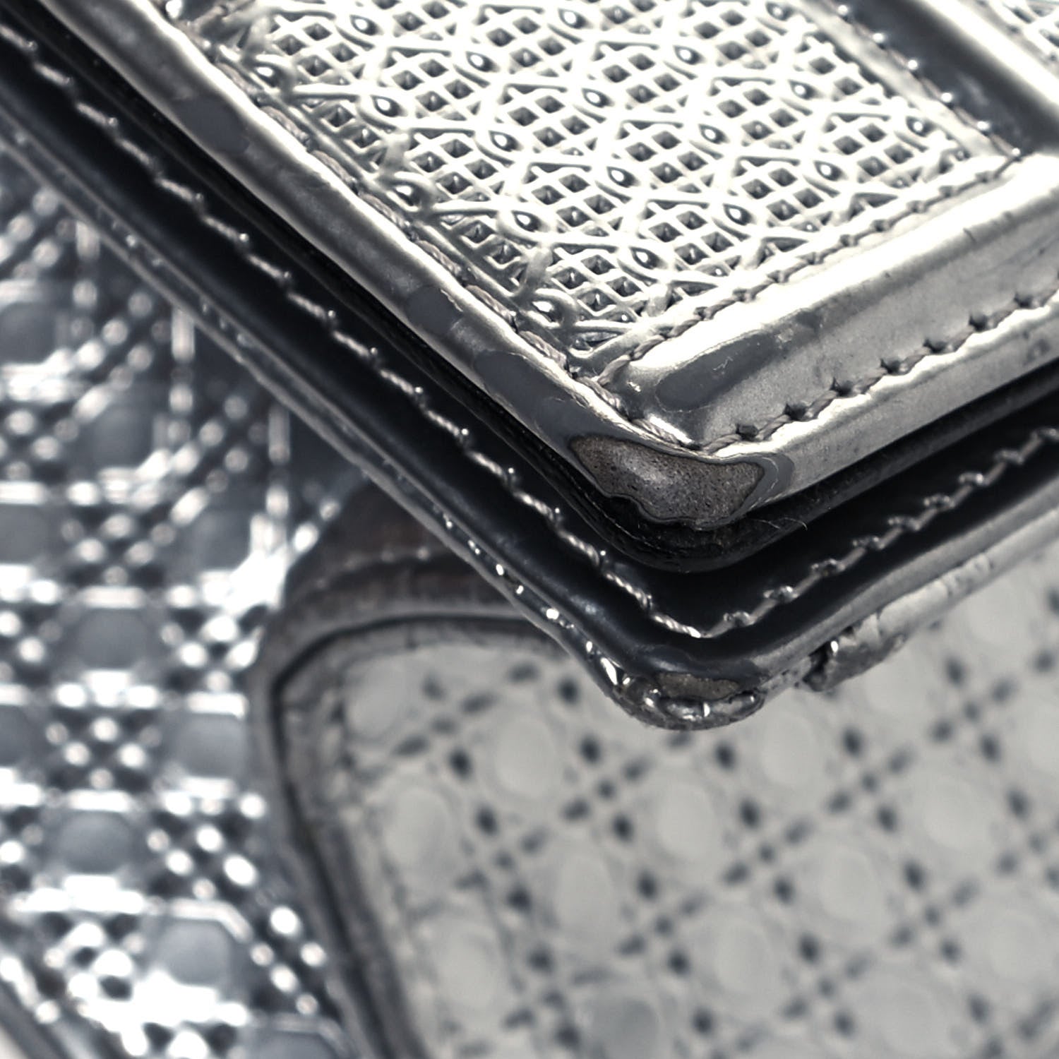 Christian Dior Metallic Patent Micro-Cannage Medium Diorama Flap Bag Silver 5 of 18