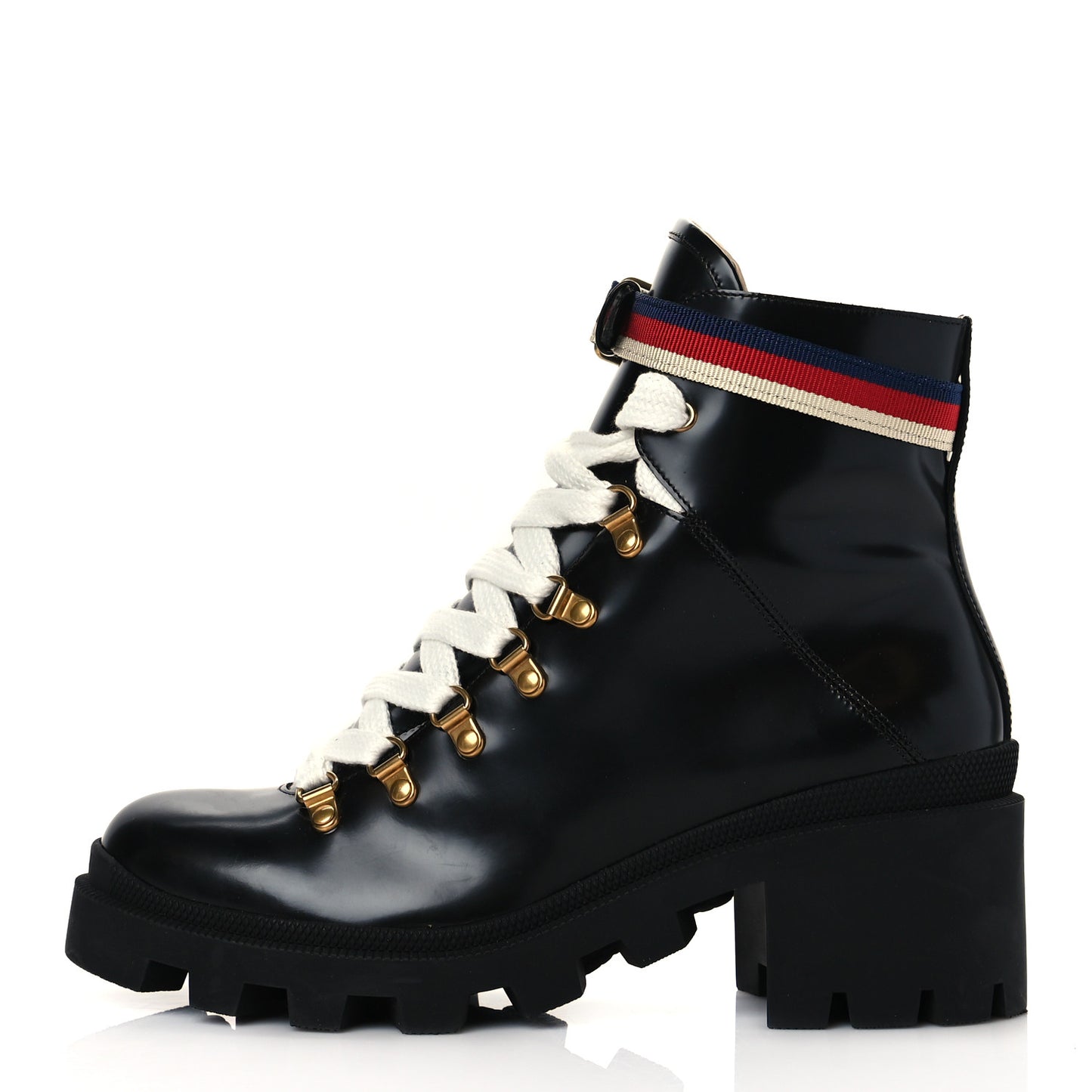 Calfskin Sylvie Web Lace Up Combat Boots 40 Black