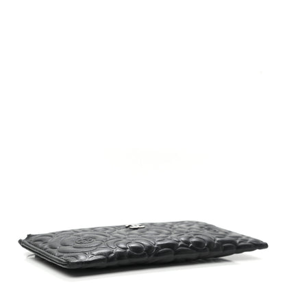 Chanel Goatskin Camellia Embossed Zip Pouch Black 4 of 9