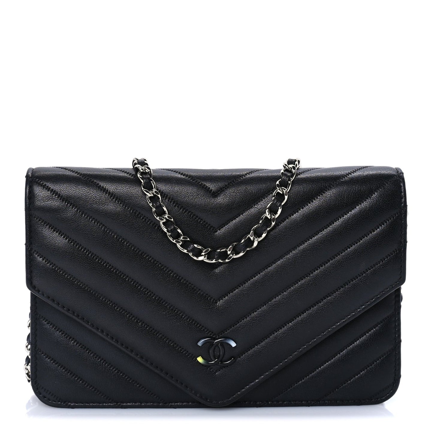 Sheepskin Chevron Wallet On Chain WOC Black