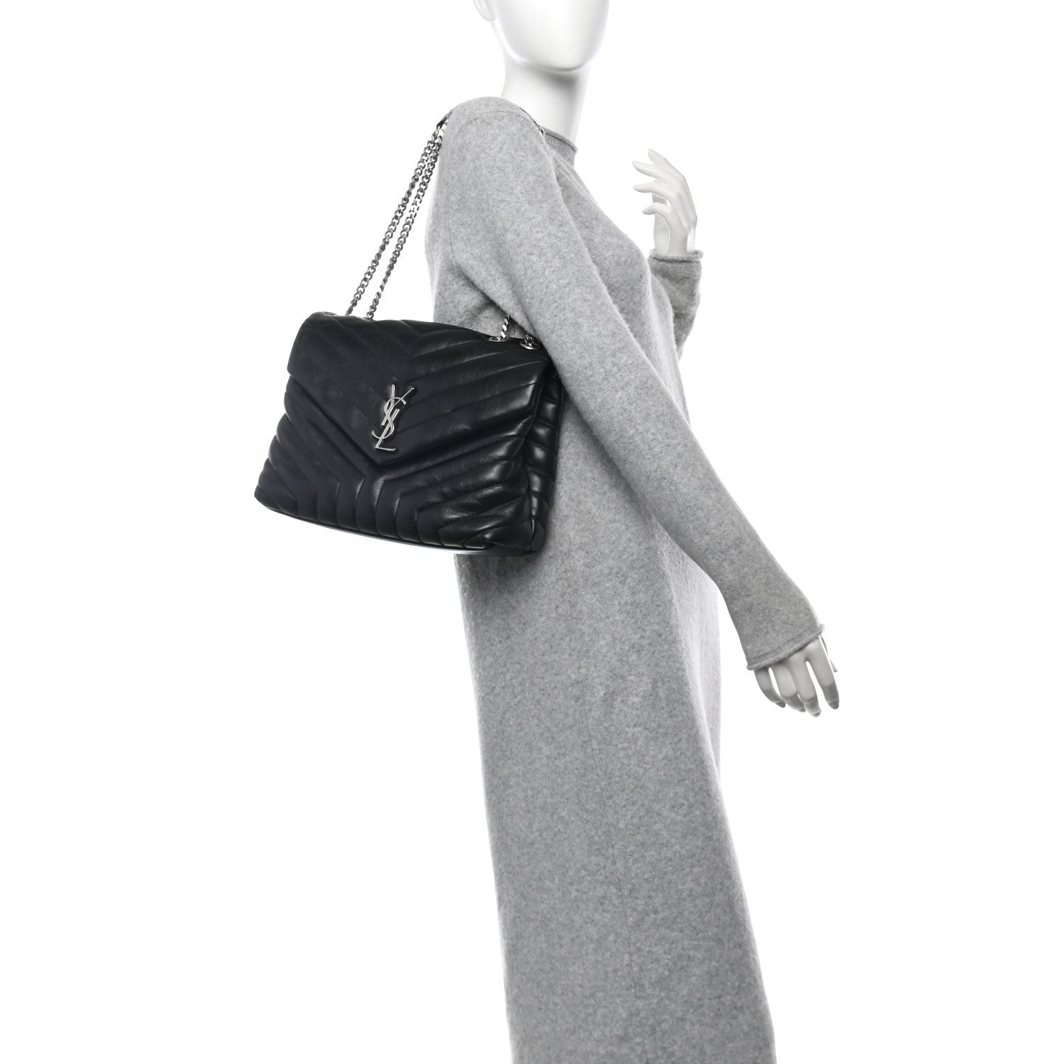 Saint Laurent Calfskin Y Quilted Monogram Medium Loulou Chain Satchel Black 2 of 7