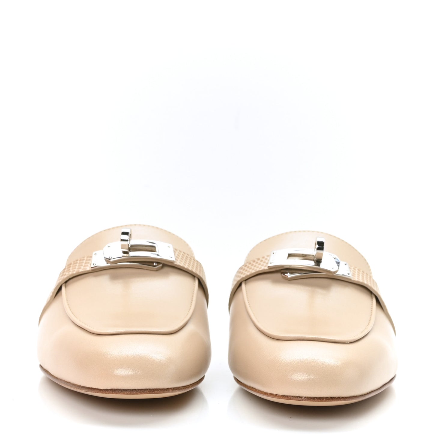 Shiny Lizard Calfskin Oz Mules 36 Beige Sarrazin