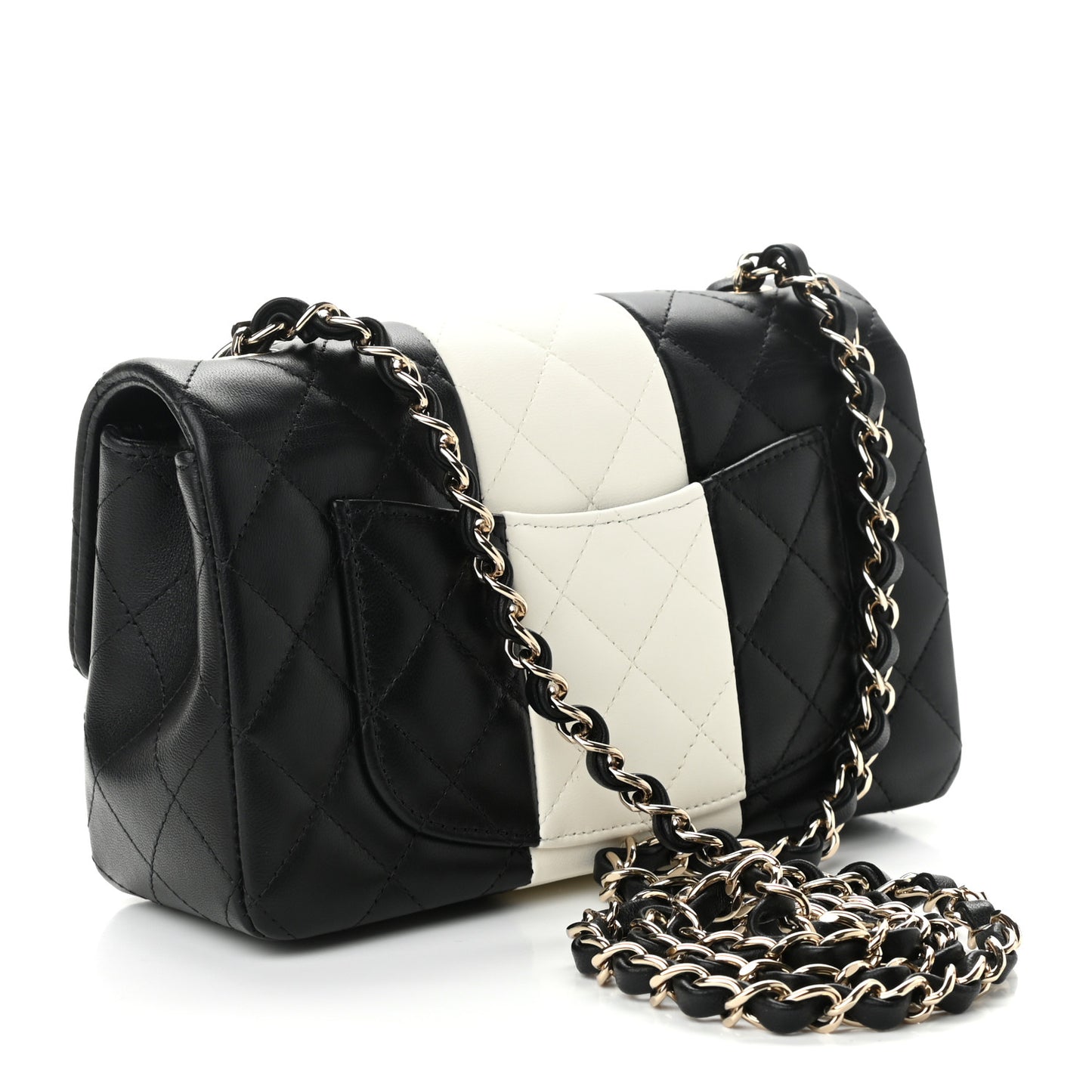 Lambskin Quilted Mini Rectangular Flap Black White