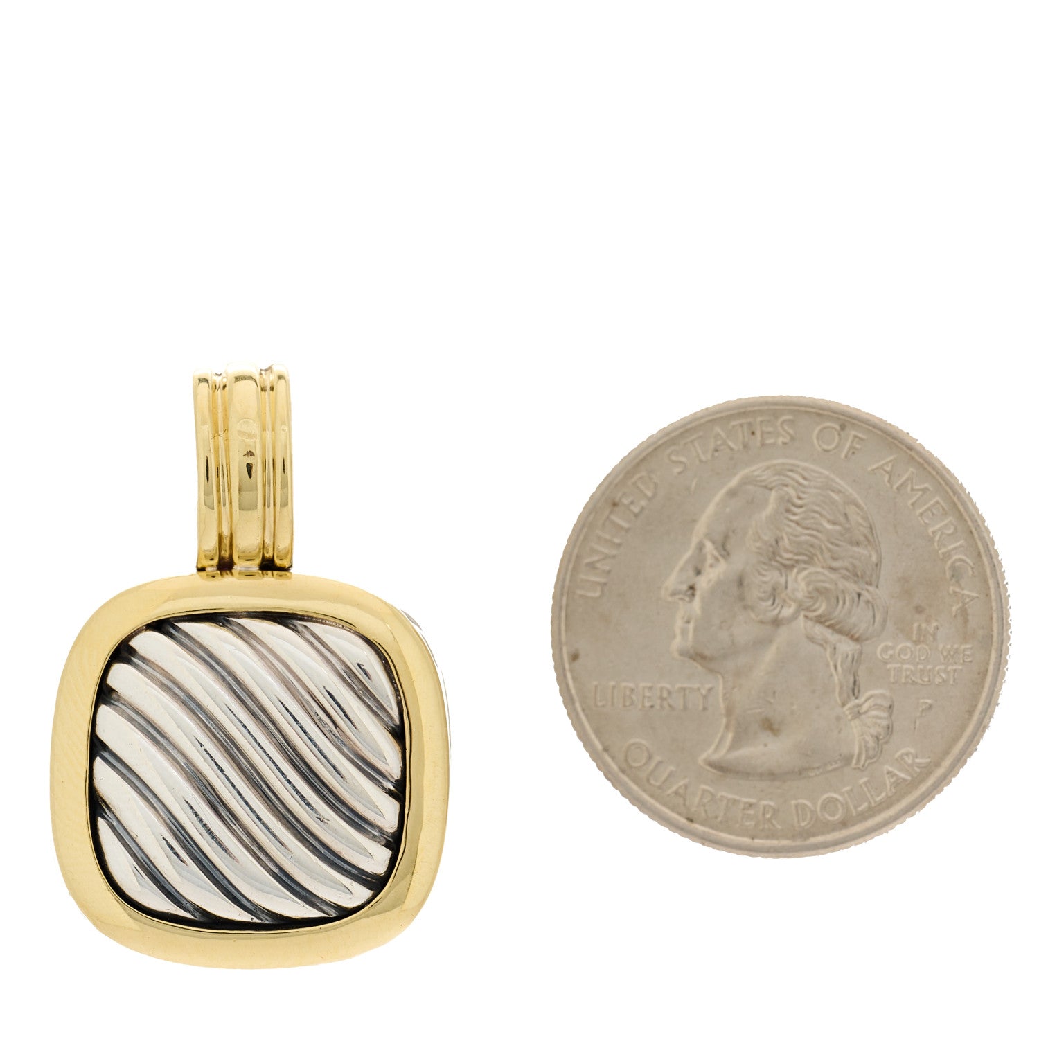 David Yurman Sterling Silver 18K Yellow Gold 16mm Sculpted Cable Enhancer Pendant 2 of 4