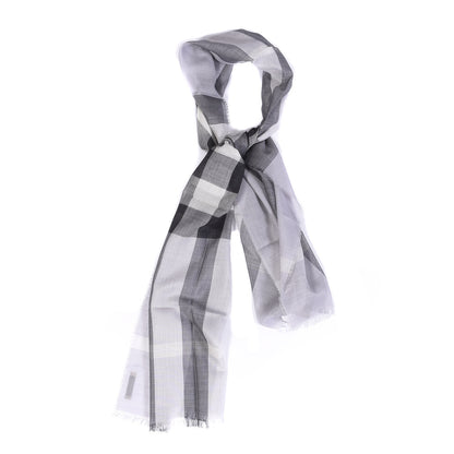 Burberry Wool Silk Gauze Half Mega Check Lightweight Scarf Pale Grey 1 of 3