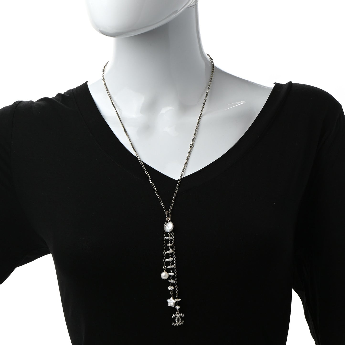 Pearl CC Star Drop Necklace Gold