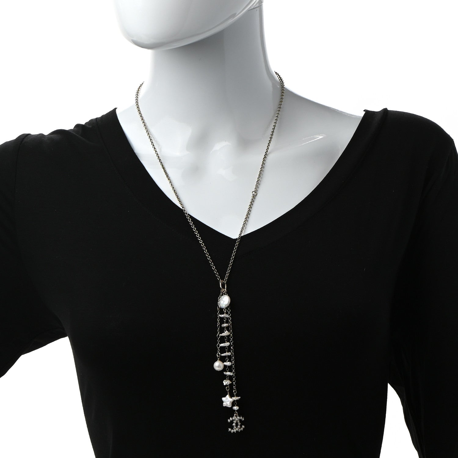 Chanel Pearl CC Star Drop Necklace Gold 2 of 5