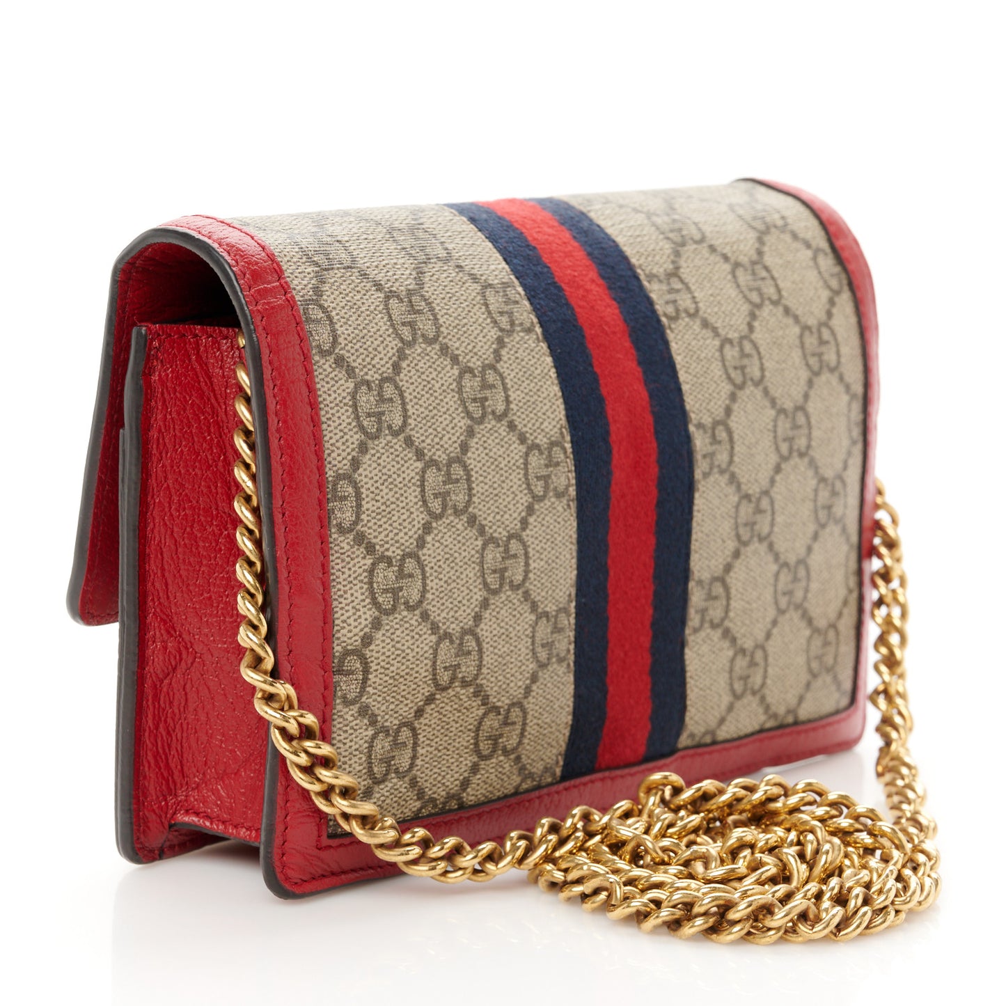 GG Supreme Monogram Web Queen Margaret Chain Wallet Red
