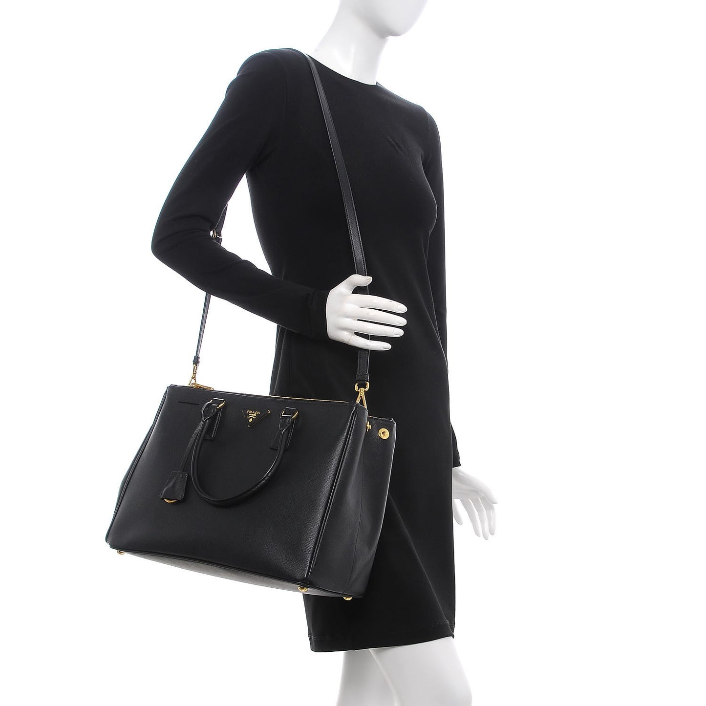 Saffiano Large Galleria Double Zip Tote Black